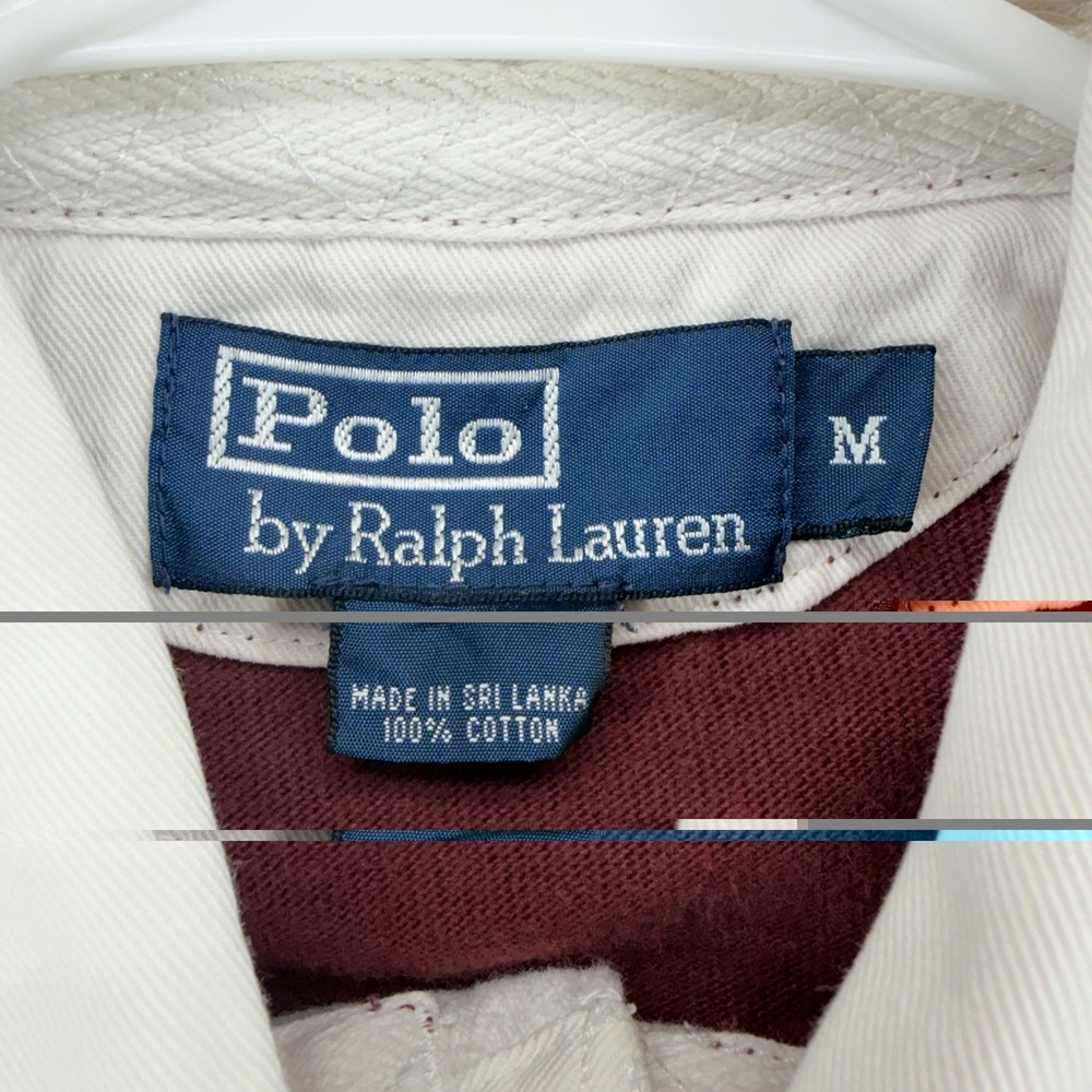 Polo Ralph Lauren Rugby Shirt Mens M Burgundy White Striped Long Sleeve Cotton - Picture 4 of 6